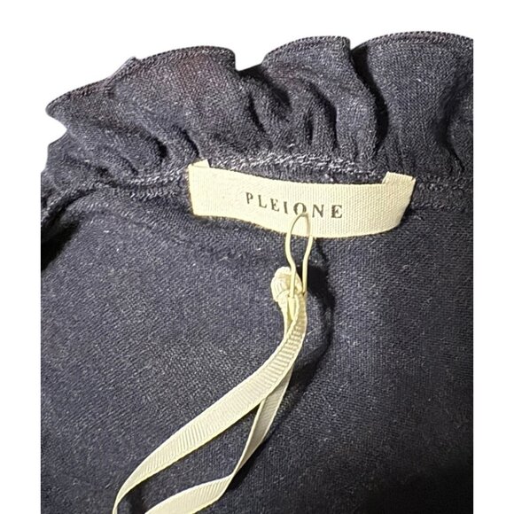 Pleione Ruffled V‎ Neck Bell Sleeve Tie Back Top Womens Large Navy Blue - Picture 3 of 8